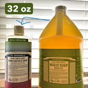 Dr. Bronner's Green Tea Pure Castile Magic Soap in 32 oz reusable rainbow bottle